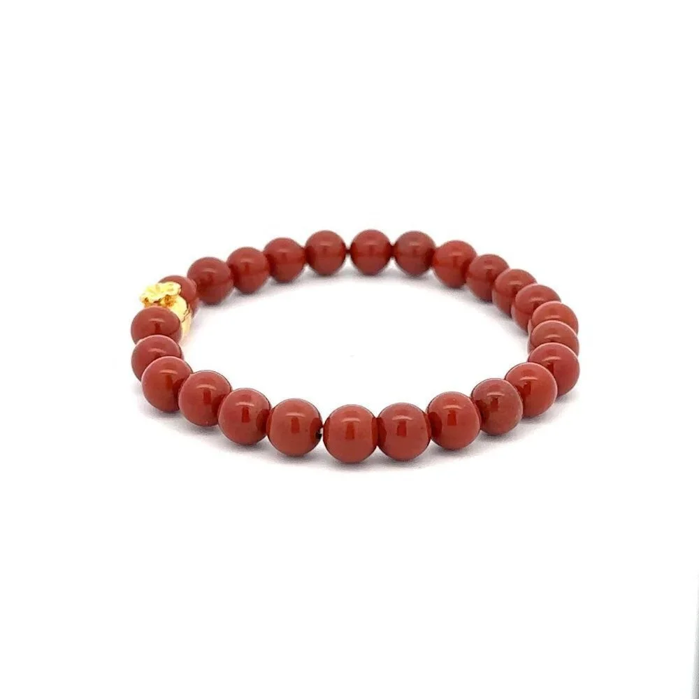 18K Gold Money Bag Lucky Charm Beads Bracelet Gemstones Red Jasper 6mm - Picture 3 of 5